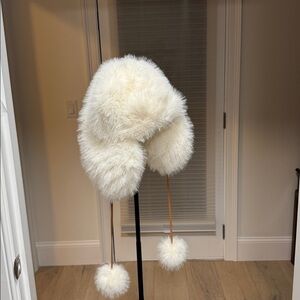 Fluffy White Winter Hat with Pom Poms